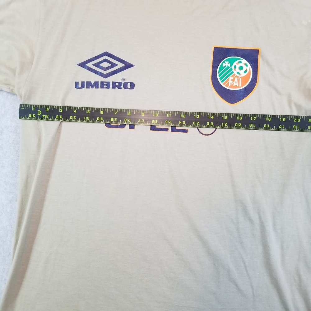 Vintage Umbro Shirt Mens Large Beige Ireland FAI Opel Soccer Football Tee 90s - Picture 7 of 10